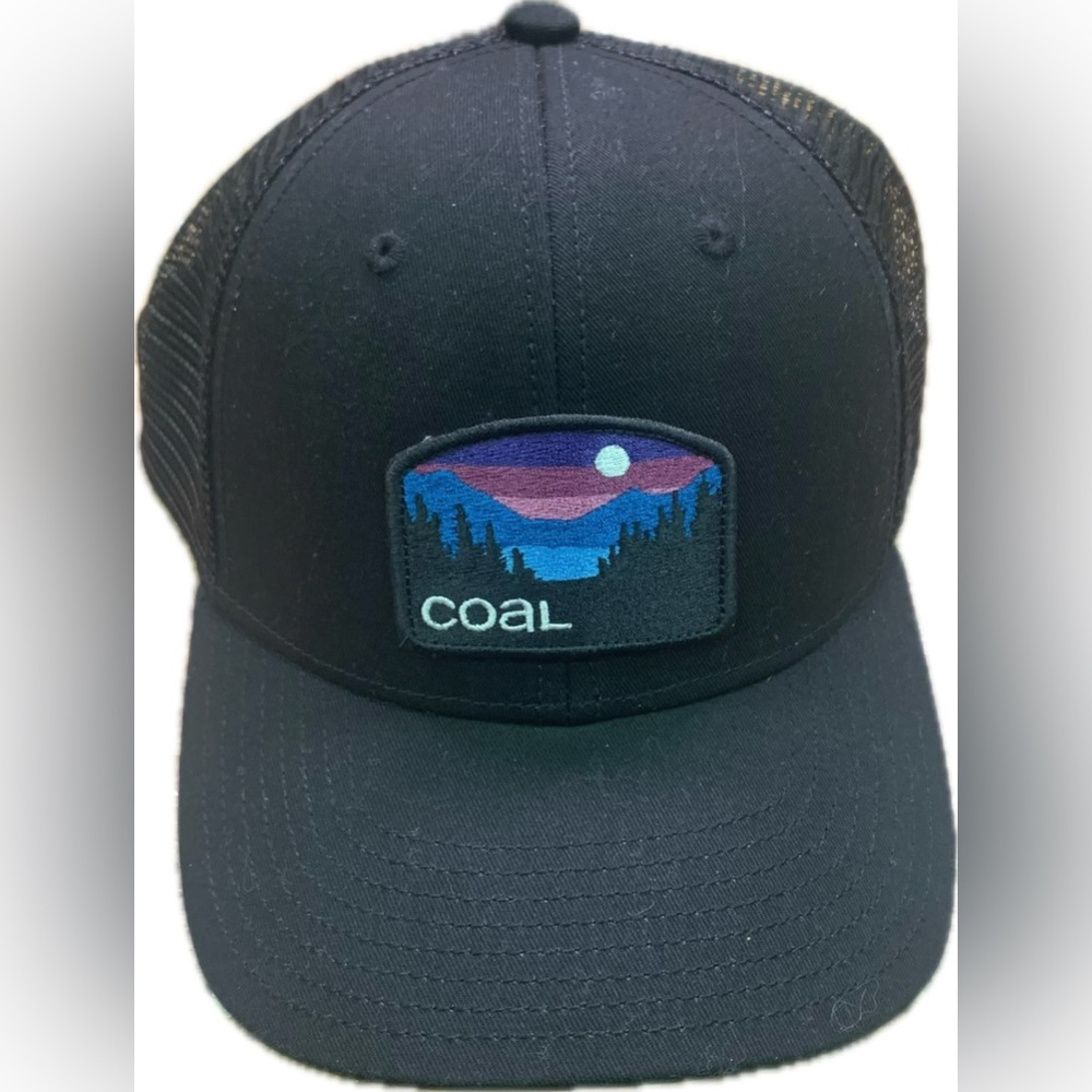Coal Black Trucker Hat with Mountain Patch
